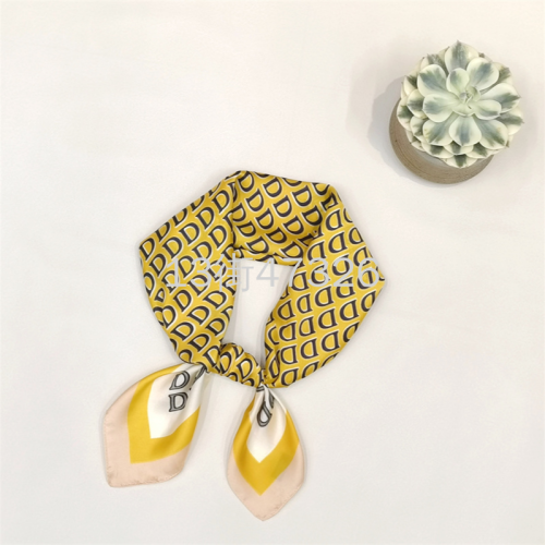 New Letter D Printing Scarf Foreign Trade Hot Selling Scarf Artificial Silk Square Scarf Hair Tie Bag Scarf in Stock