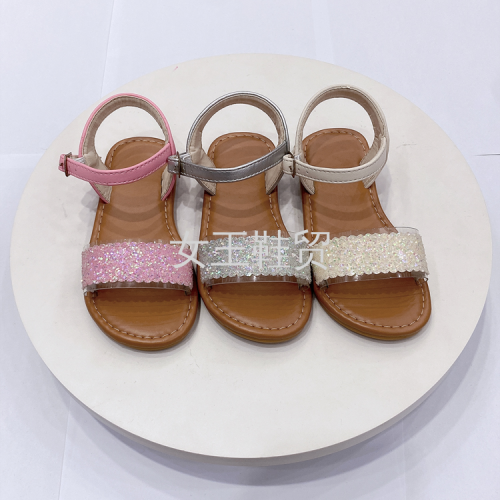 summer new girls‘ open toe breathable sandals korean style simple solid color girls‘ flat sandals sandals