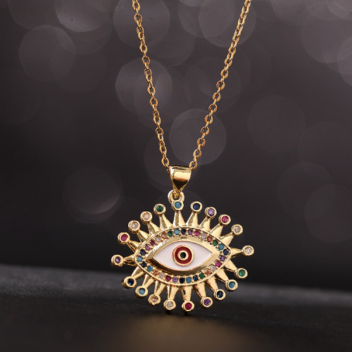 Bohemian European and American Style Creative Gold-Plated Oil Dripping Color Zircon Devil‘s Eye Niche Necklace Pendant Female