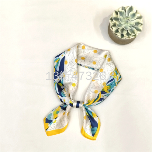 New Spring Color Floral Printed Silk Scarf Asymmetric Square Scarf Artificial Silk Foreign Trade Scarf Spot Hair Tie Scarf