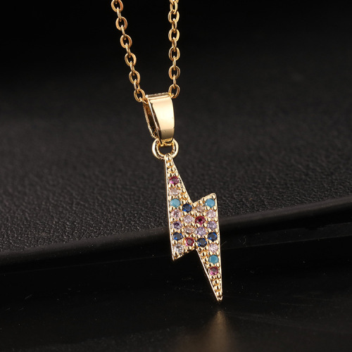 Europe and America Cross Border New Accessories Fashion Color Zircon Stainless Steel Necklace Amazon Popular Lightning Pendant Necklace