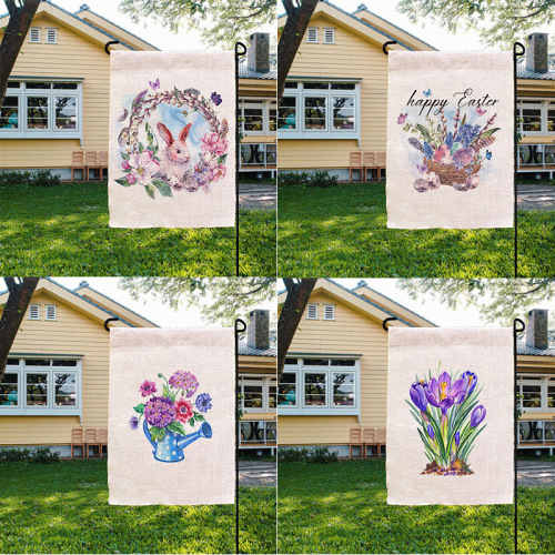 Cross-Border Easter Garden Flag Rabbit Egg Linen Double-Sided Printing Garden Decoration Flag Nordic Festival Flag