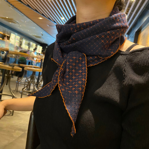 South Korea Dongdaemun Three-Dimensional Gradient Cross Silk Cotton Feel All-Match Neck Protection Small Triangle Scarf Scarf Dual-Purpose