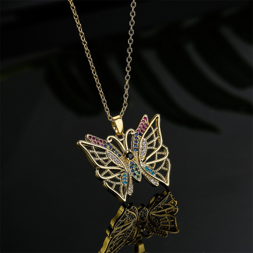 cross-border supply luxury copper micro inlaid zircon butterfly pendant copper gold-plated necklace european and american popular jewelry