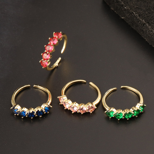 High-End Design Micro Inlaid Zircon European and American Popular Bohemian Geometric Color round Ring Opening Adjustable
