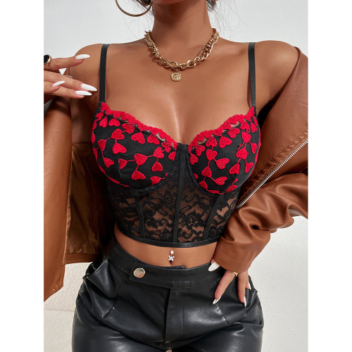 southern underwear 2022 cross-border foreign trade girl lace wrapped chest sexy backless slim fishbone black and red vest