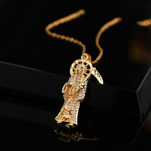 european and american cross-border fashion personality hip hop zircon pendant female jewelry titanium steel chain death like virgin necklace