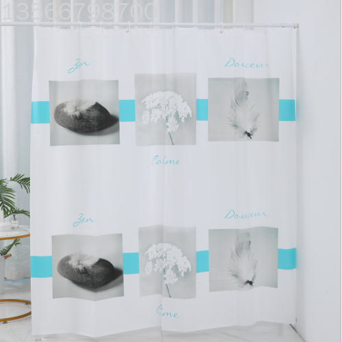 [Muqing] Printing PEVA Bathroom Waterproof Shower Curtain Punch-Free Mildew-Proof Shower Partition Curtain Copper Buckle Hole Optional