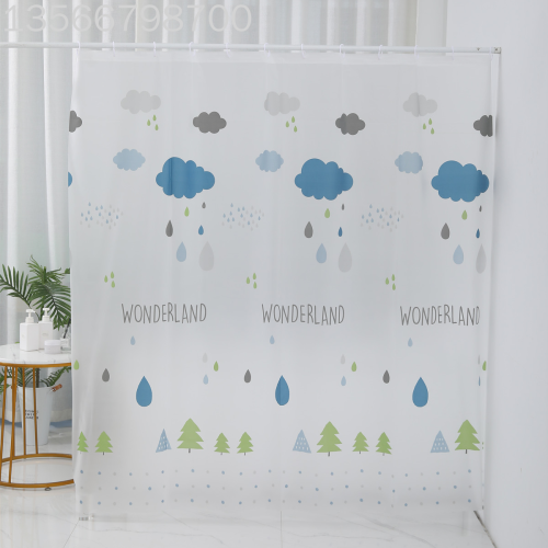[muqing] hot selling peva printing shower curtain punch-free bathroom waterproof wet and dry separation mildew-proof factory direct supply