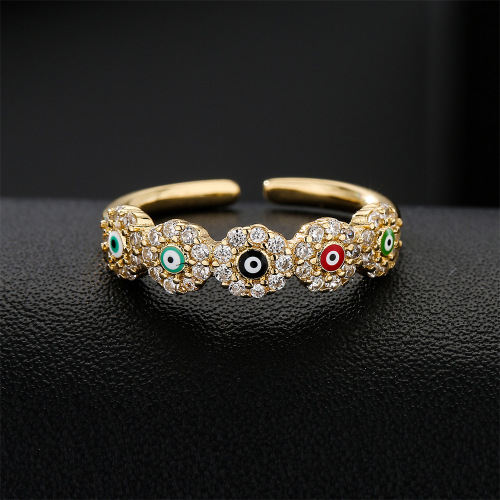 Cross-Border Supply European and American Foreign Trade Hot New Copper Plated 18K Gold Zircon Dripping Devil‘s Eye Ring