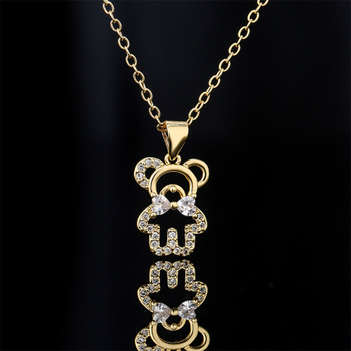 Live Broadcast popular European and American Hot Fashion Small Hollow Bear Pendant 18K Gold Plated Animal Zircon Necklace