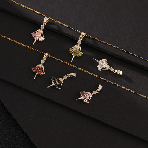 Simple All-Match Cartoon Cute Colorful Zircon Gold-Plated Angel Dancing Girl Necklace Pendant Cross-Border Hot Jewelry