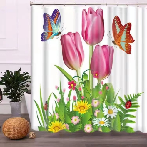Digital Printing Shower Curtain Bathroom Partition Shower Curtain Multifunctional Waterproof Mildew-Proof Shower Curtain Factory Direct Polyester Shower Curtain 
