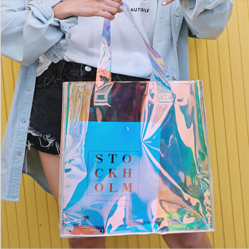 Plastic Transparent Laser Bag PVC Handbag TPU Fashion Magic Color Gel Bag Shopping Bag Gift Bag Cosmetic Bag