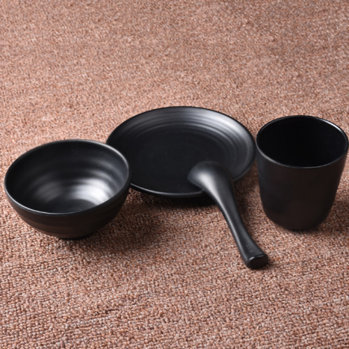 melamine tableware black table four-piece set small bowl tea cup soup bowl spoon