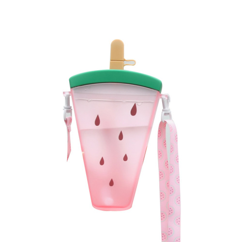 Factory Wholesale Internet Celebrity Children Plastic Cup Student Men and Women Convenient Strap Outdoor Water Cup juice Cup Gift Customization