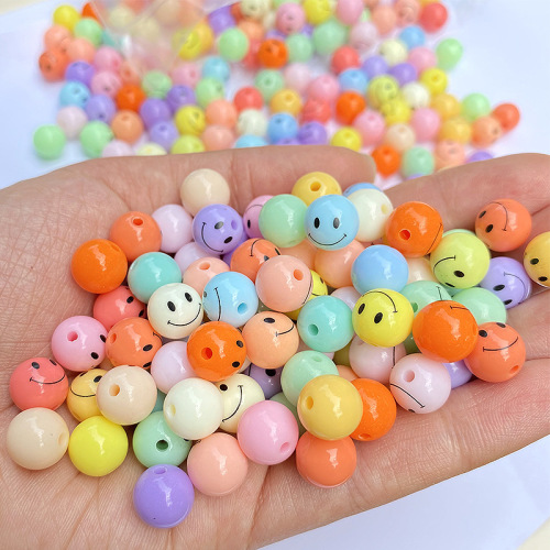 Children‘s DIY Beaded Acrylic Solid Color round Beads Printing Smiley Face Expression Beads Loose Beads Bracelet Jewelry Accessories Wholesale 