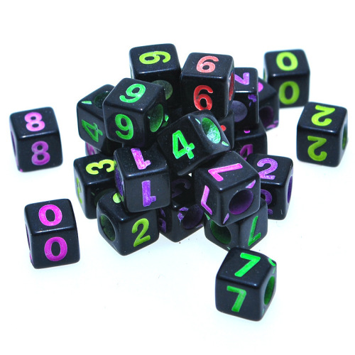 Digital Beads Children‘s Fun DIY Beads Acrylic 7mm Square Beads Black Background Fluorescent Numbers