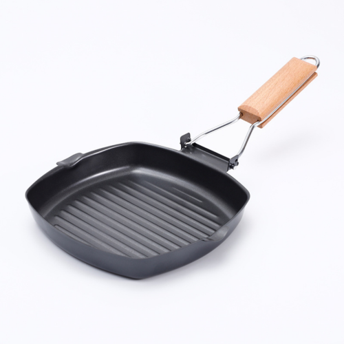 Western-Style Frying Pan with Wooden Handle Single-Bottom Steak Pan Foldable Induction Cooker Gas Tank Universal Frying Pan 