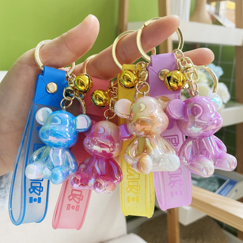 new acrylic magic color bear keychain creative trend car bag couple keychain small pendant wholesale