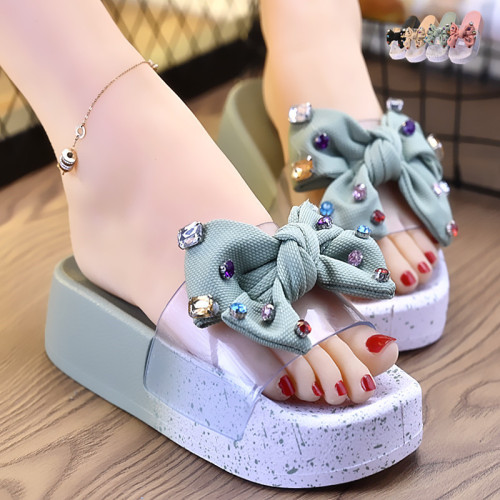 Sandals and Slippers Women‘s Home and Outdoor Wear Fashion platform Platform Wedge Bow Korean Style Beach Slippers