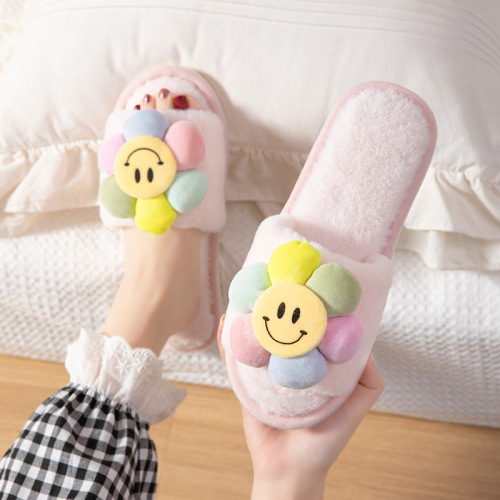 Fluffy Slippers Women‘s Outdoor Wear Four Seasons Air Conditioning Air-Conditioned Room Thermal Cotton Slippers Cute Cartoon Flip-Flops Home Slippers