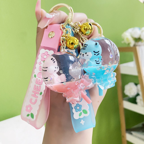 new acrylic oil floating tiger lollipop keychain creative car bag couple small pendant wholesale