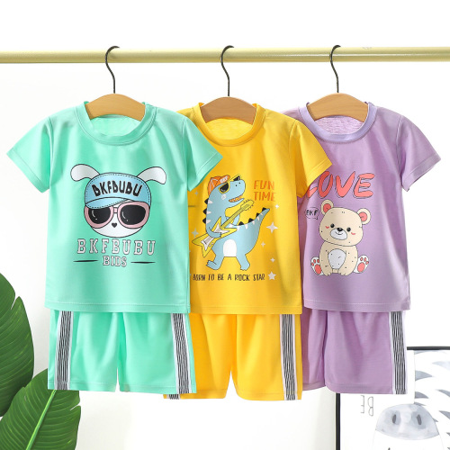 022 New Children Summer He Takes Photos Boy shorts Suit Baby Girl Clothes Cartoon Medium and Large Children‘s Suit 