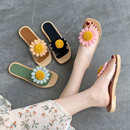 korean style new slippers women‘s summer fashion outerwear versatile daisy three-dimensional internet celebrity sandals flat non-slip slippers