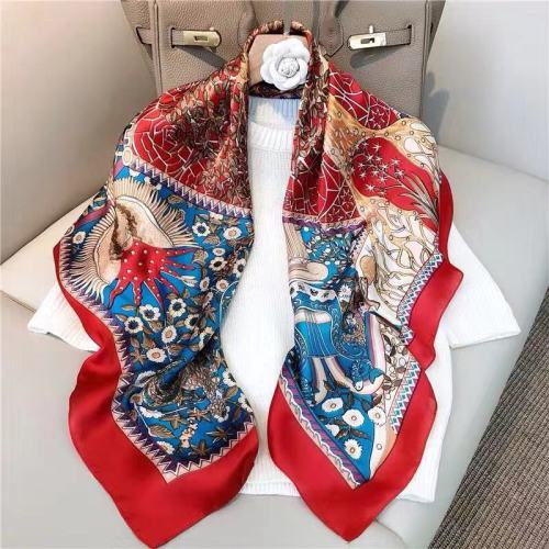 Summer New Artificial Silk Floral Printed Scarf 90 Decorative Small Square Towel All-Match Scarf Scarf Wholesale Factory