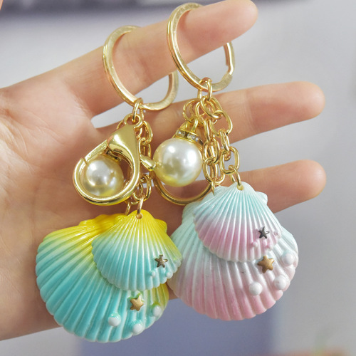 creative resin pearl shell keychain factory direct marine series pendant small gift wholesale