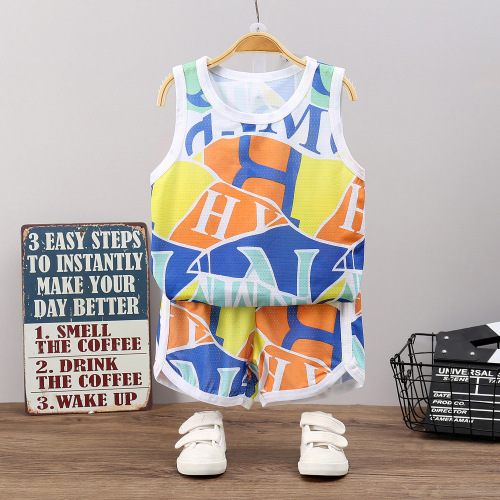 Customized Processing Children‘s Vest Suit Ice Silk Sleeveless Shorts Quick-Drying Clothes Summer Sportswear Mesh Thin Children‘s Clothing
