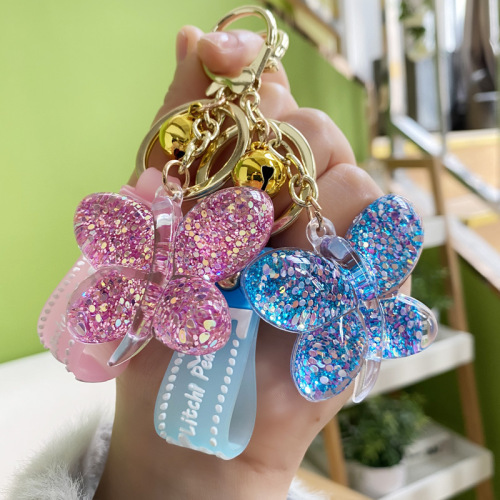 new acrylic sequined butterfly keychain creative car bag couple keychain small pendant keychain