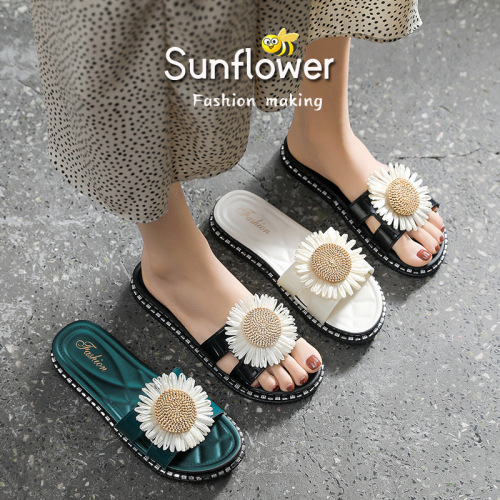 2020 korean style slippers for women summer wear fashionable all-match sunflower sandals daisy beach sandals