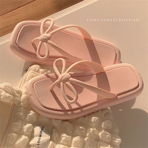 New Korean Style Flip-Flops Women‘s Vacation Style Summer Student Outer Wear Bow Fairy Style Sandals Women