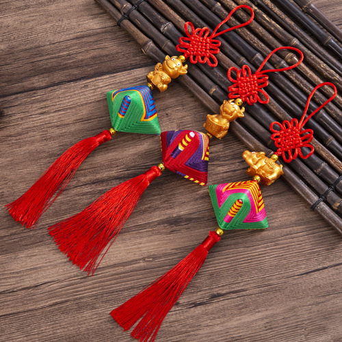Colorful Dragon Boat Festival Zongzi Sachet Handmade Chinese Knot Tassel Pendant without Spices
