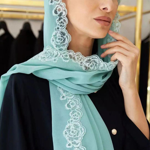 summer pearl chiffon fashion lace edge scarf female foreign trade new hot ethnic pure color scarf vs484