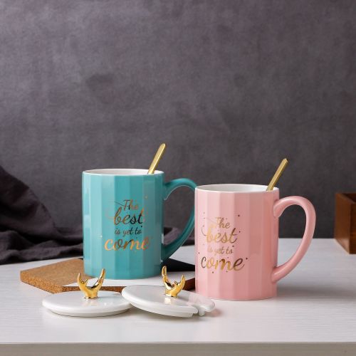 Nordic Ceramic Deer Cup Mug Breakfast Cup Japanese Style Cup Ceramic Cup Water Cup with Cover Spoon