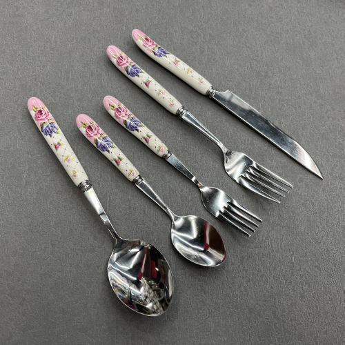 [Chengfa Tableware] Porcelain Handle Tableware Knife， Fork and Spoon Stainless Steel Tableware 6 Pcs/pack Kitchen Supplies