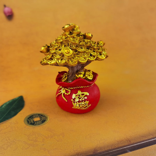 Factory Goods Supply Resin Craft Ornament God of Wealth with Golden Car Decoration Accessories God of Wealth Tree Treasure Tree