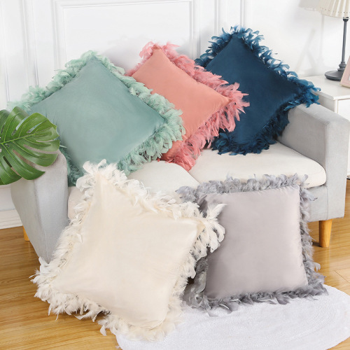simple ins style modern european and american decorative feather sofa pillowcase solid color velvet pillowcase cushion cover wholesale