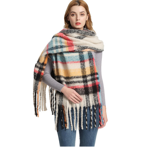 foreign trade hot selling european and american shawl new autumn and winter circle yarn plaid coarse tassel scarf wholesale factory tonglu