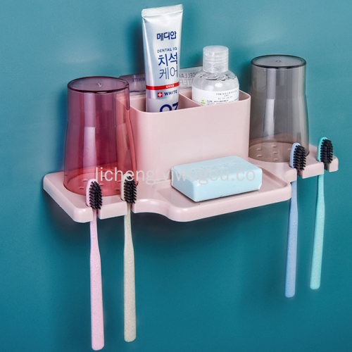 wall-mounted punch-free toothbrush cup holder set soap holder toilet cosmetics storage rack