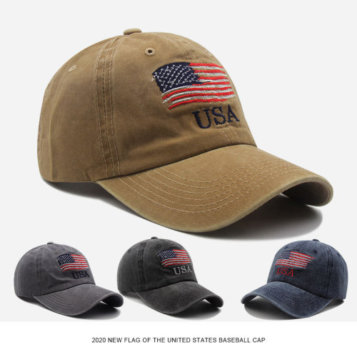 hat european and american women washed old american flag curved brim baseball cap men‘s personality fashion popular couple sun hat