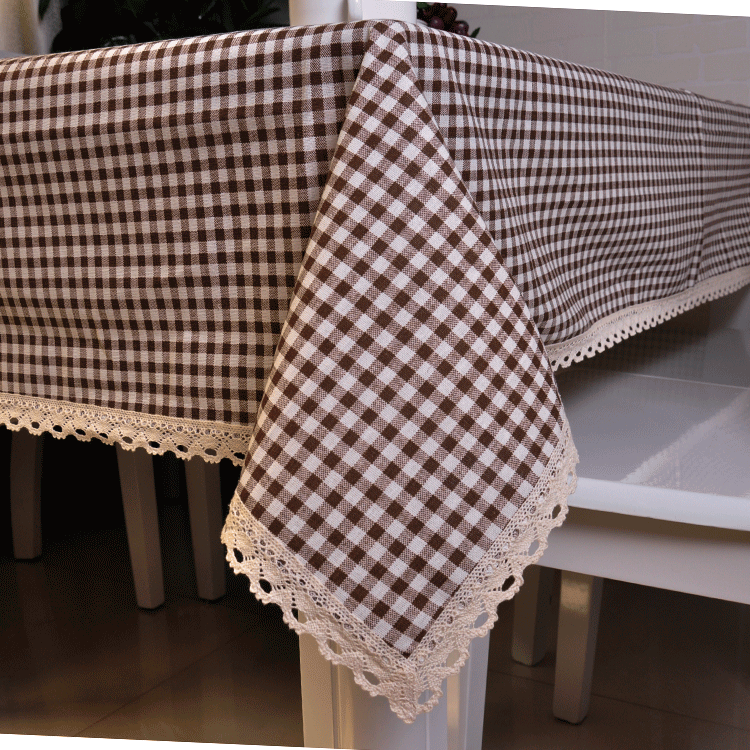 Coffee Plaid Tablecloth Fabric Pastoral Fashion Cotton Linen Lace Table Cloth Restaurant Tablecloth Coffee Table Cloth