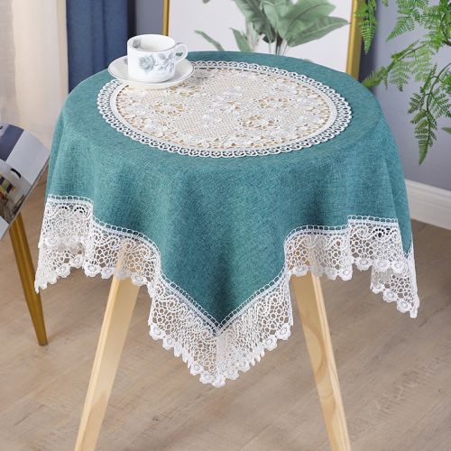 high-end tablecloth fabric modern simple rectangular fresh solid color stitching hollow lace coffee table dining table round tablecloth