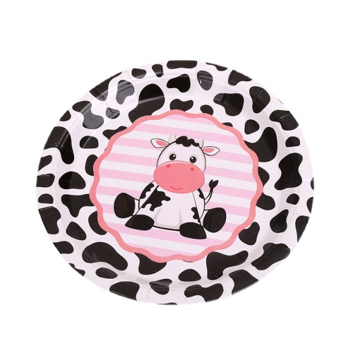 spot birthday party paper plate disposable tableware dinner plate black little cow pattern dessert paper plate 7-inch 9-inch