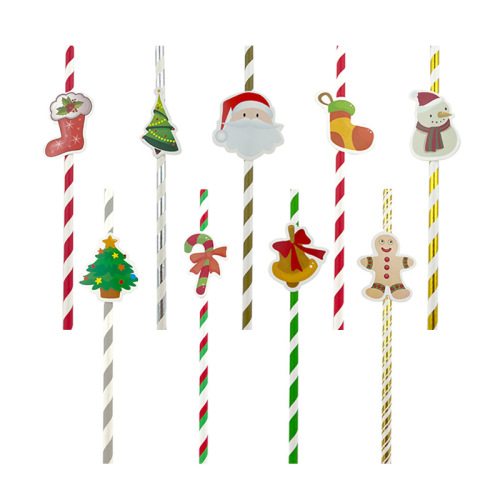 cross-border spot party decoration drink straw christmas pattern degradable disposable paper straw cartoon shape