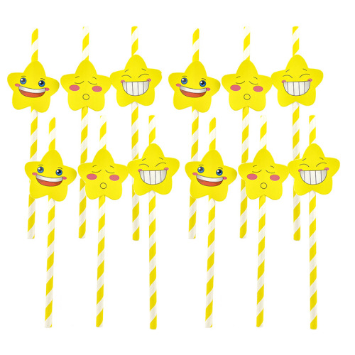 spot party decoration straw expression smiley face star shape degradable disposable paper drink straw 30 pcs