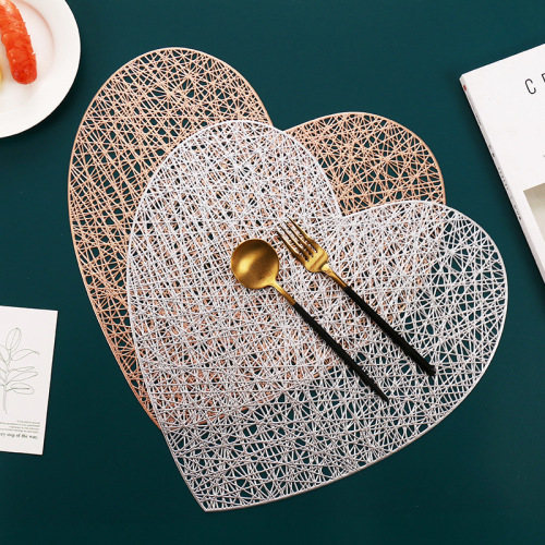 new heart-shaped interwoven pvc decorative gilding placemat coaster stylish simple light luxury insulated table mat placemat